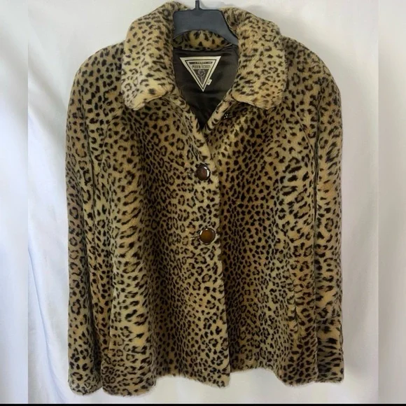 VINTAGE 90’s J. Percy for Marvin Richards Plush Leopard Faux Fur Swing Coat • L - Picture 10 of 12